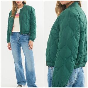 Marine Layer Quilted Bomber Jacket in Forest Green